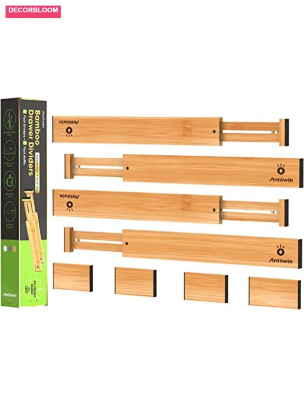 Bamboo Drawer Dividers 4 Pack Expandable 17-22 Inch Adjustable Organizer